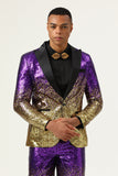 Men's 2 Piece Ombre Sequins Purple Slim Fit Notched Lapel Formal Suits