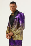 Men's 2 Piece Ombre Sequins Purple Slim Fit Notched Lapel Formal Suits