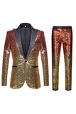 Men's 2 Piece Ombre Sequins Purple Slim Fit Notched Lapel Formal Suits