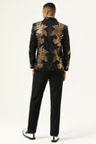 2 Piece Black and Gold Jacquard Sequins Men's Formal Suits