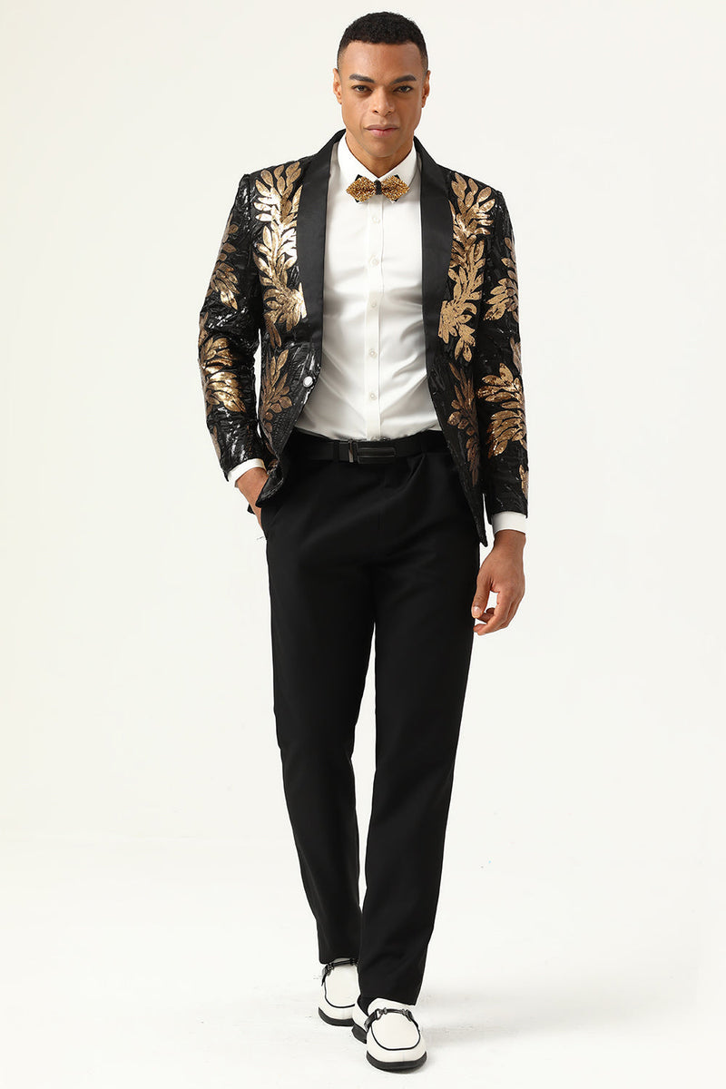Load image into Gallery viewer, 2 Piece Black and Gold Jacquard Sequins Men&#39;s Formal Suits