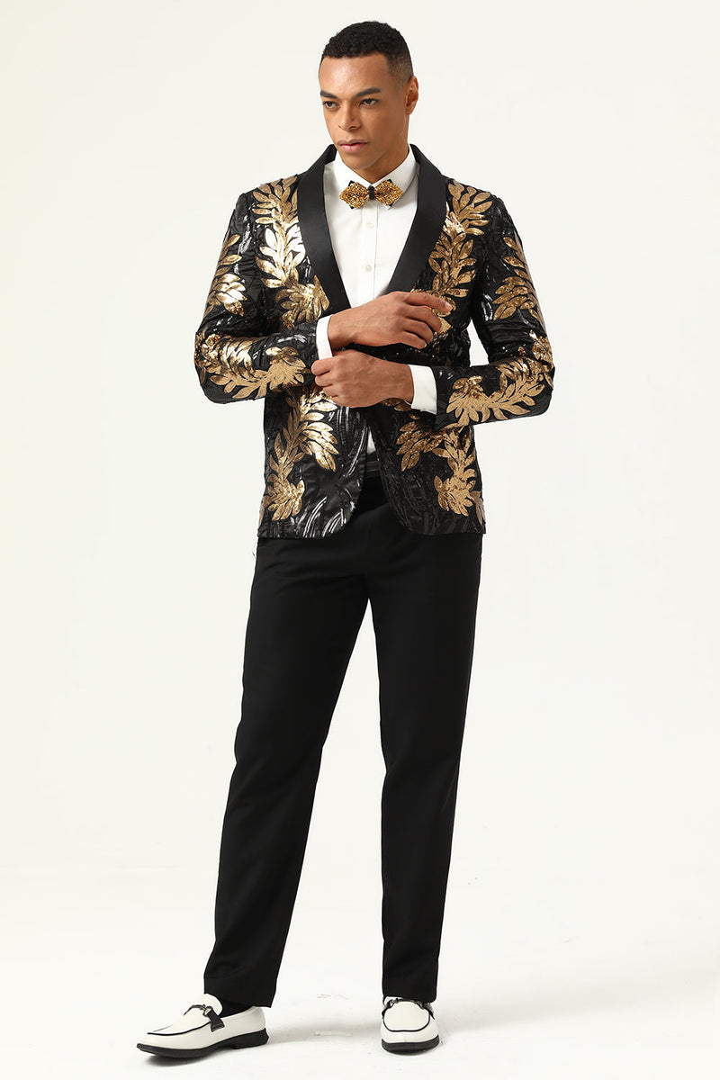 Load image into Gallery viewer, 2 Piece Black and Gold Jacquard Sequins Men&#39;s Formal Suits