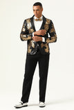 2 Piece Black and Gold Jacquard Sequins Men's Formal Suits