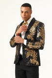 2 Piece Black and Gold Jacquard Sequins Men's Formal Suits