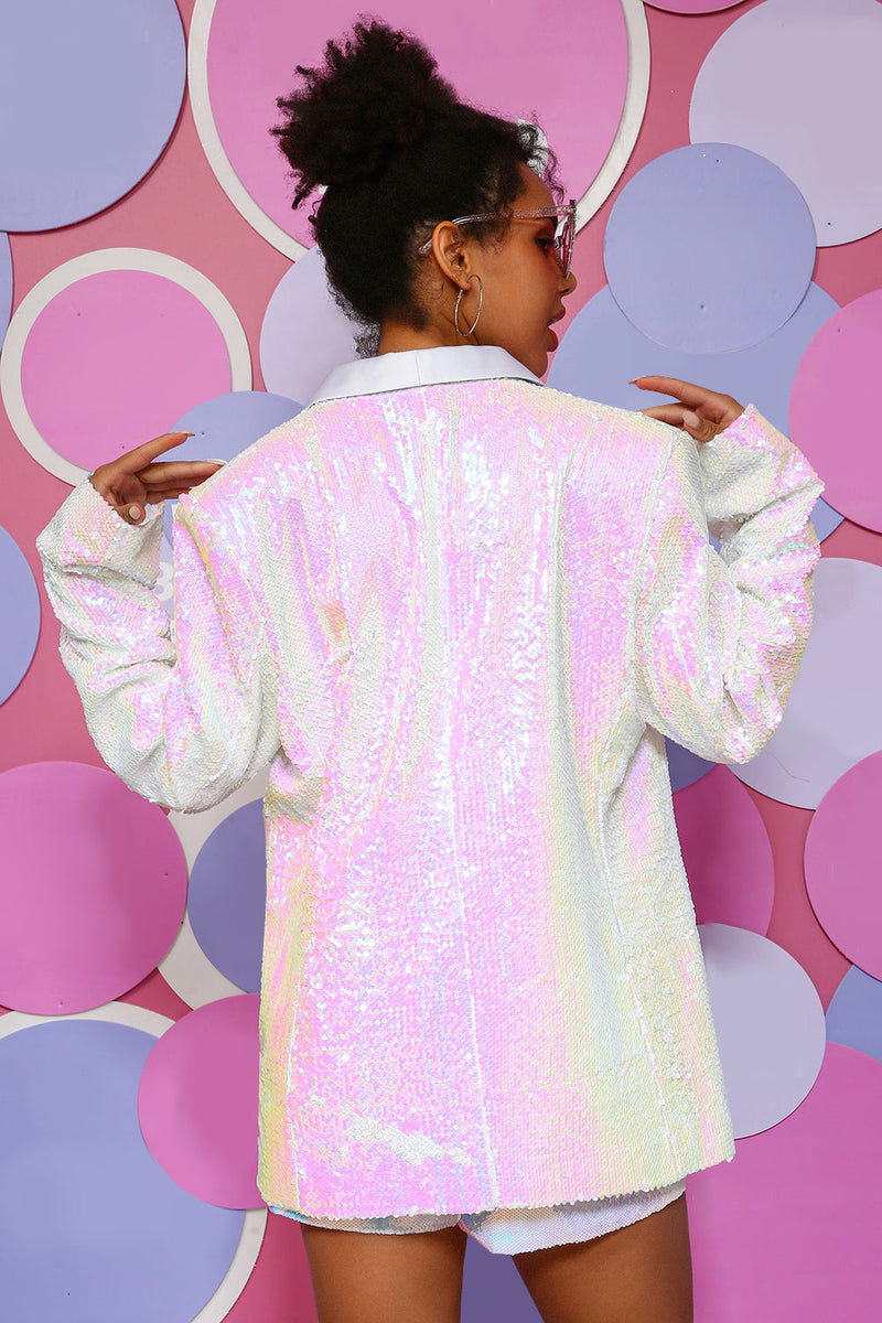 Load image into Gallery viewer, White Sequins One Button Women&#39;s Blazer