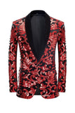 Red Sequins Floral Pattern Men's 2 Pieces Suits