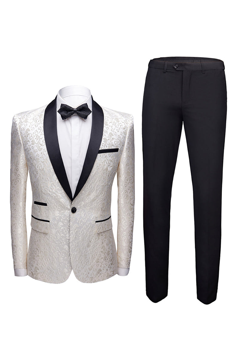 Load image into Gallery viewer, White Shawl Lapel Jacquard Formal Men&#39;s 2 Pieces Suits