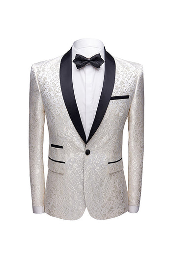 White Shawl Lapel Jacquard Formal Men's 2 Pieces Suits