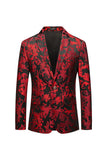 Red Notched Lapel Jacquard Formal Blazer