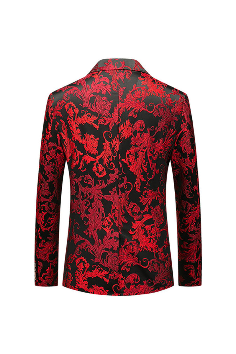 Load image into Gallery viewer, Red Notched Lapel Jacquard Formal Blazer