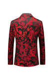 Red Notched Lapel Jacquard Formal Blazer