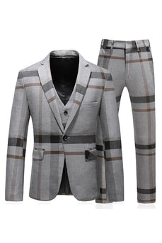 Grey Stripe Notched Lapel Men's 3 Pieces Suits