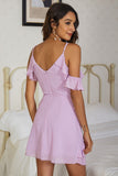 Lilac Spaghetti Straps Summer Dress with Ruffles