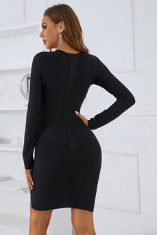 Sheath Jewel Black Party Dress with Long Sleeves