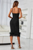 Load image into Gallery viewer, Black Midi Bodycon Party Dress with Feathers
