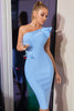 Load image into Gallery viewer, Sky Blue One Shoulder Bodycon Cocktail Dress