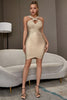 Load image into Gallery viewer, Hollow Out Gold Bodycon Cocktail Dress