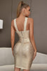 Load image into Gallery viewer, Hollow Out Gold Bodycon Cocktail Dress