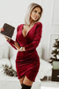 Load image into Gallery viewer, Velvet Long Sleeves V-neck Christmas Dress