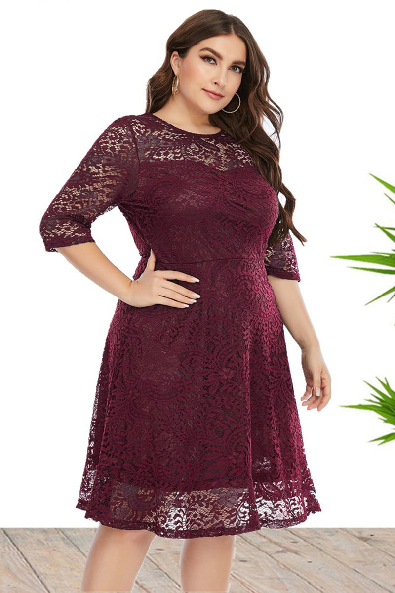 Load image into Gallery viewer, Plus Size Lace Party Dress with Half Sleeves