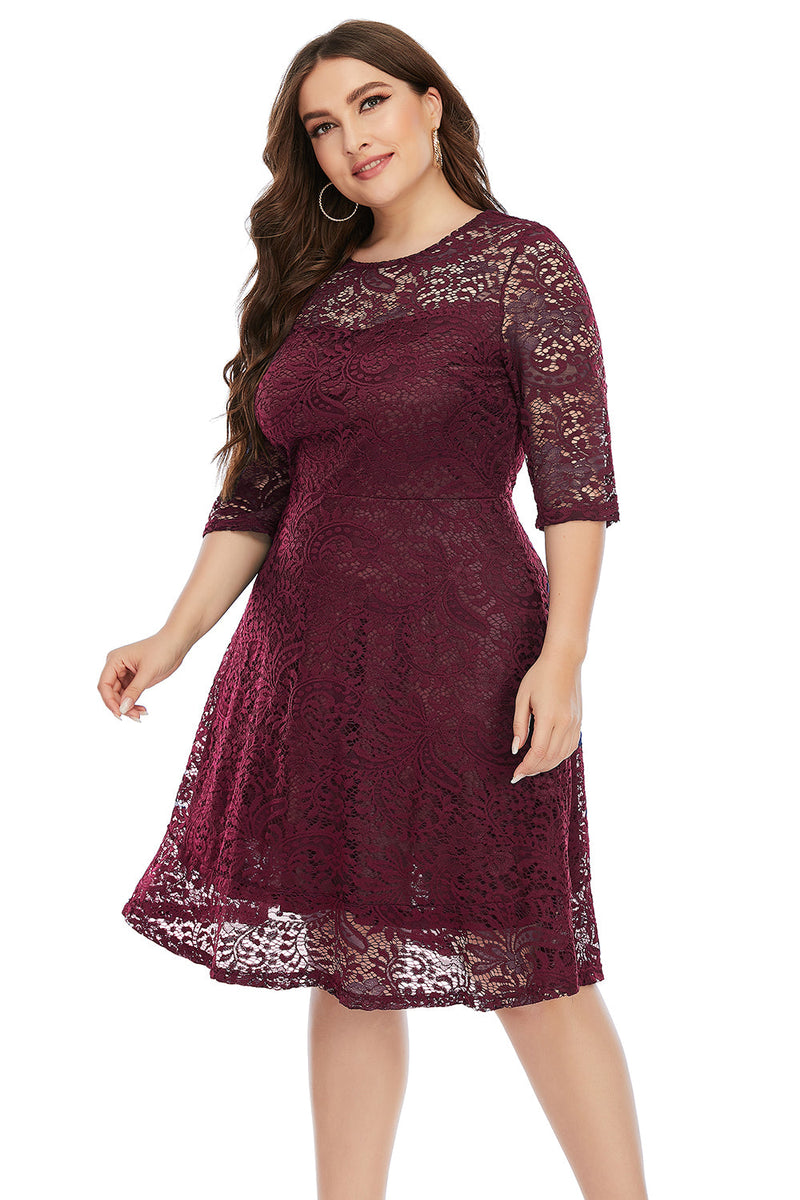 Load image into Gallery viewer, Plus Size Lace Party Dress with Half Sleeves