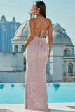 Light Pink Halter Neck Sequined Mermaid Formal Dress