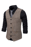 V Neck Single Breasted Men's Grey Casual Vest