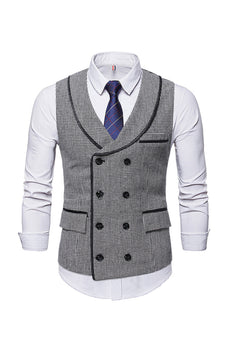 Grey Double Breasted Plaid Men Vest with Shirts Accessories Set