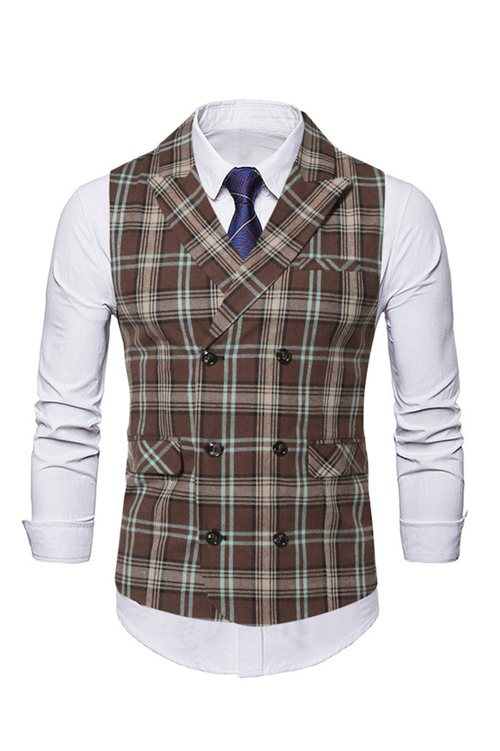 Shawl Collar LinkedIn Striped Double Breasted Brown Mens Suits Vest