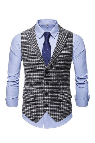 Check Single Breasted Peak Lapel Collar Men's Suit Vest