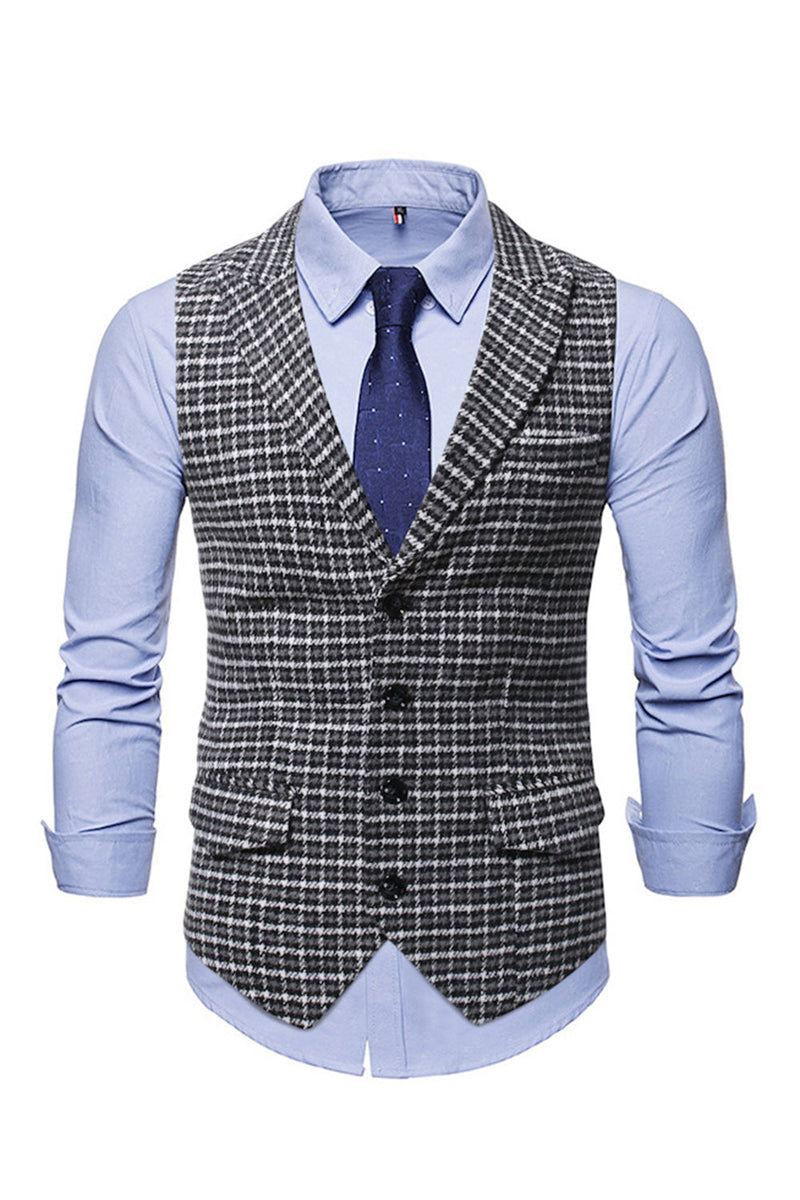 Load image into Gallery viewer, Check Single Breasted Peak Lapel Collar Men&#39;s Suit Vest