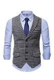 Check Single Breasted Peak Lapel Collar Men's Suit Vest