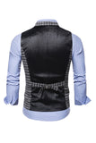 Check Single Breasted Peak Lapel Collar Men's Suit Vest