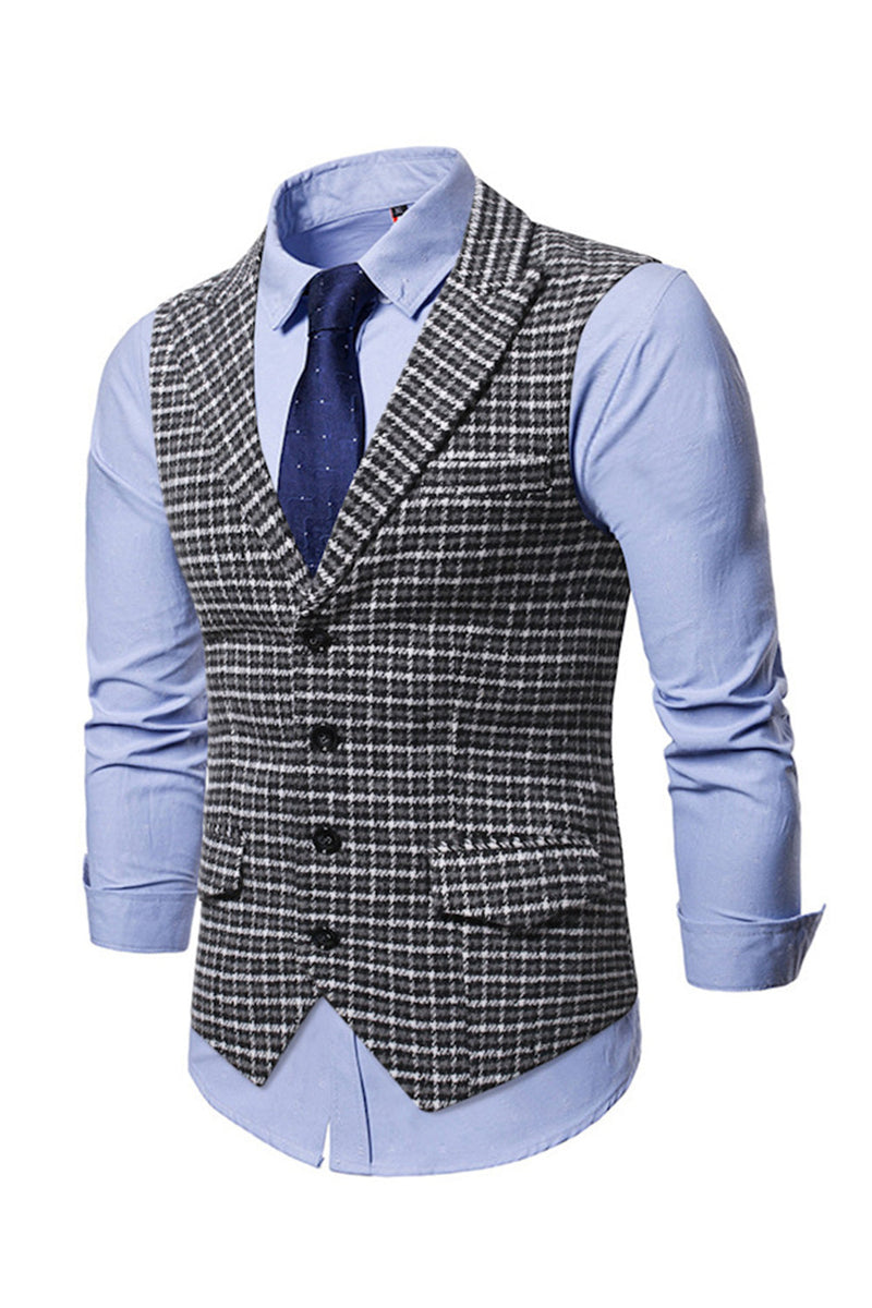 Load image into Gallery viewer, Check Single Breasted Peak Lapel Collar Men&#39;s Suit Vest