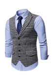 Check Single Breasted Peak Lapel Collar Men's Suit Vest