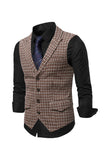 Check Single Breasted Peak Lapel Collar Men's Suit Vest