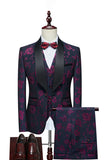 Red Jacquard Shawl Lapel 3 Pieces Men's Suits