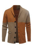 Brown Patchwork Shawl Collar Long Sleeves Men's Cardigan Sweater