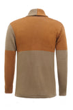 Brown Patchwork Shawl Collar Long Sleeves Men's Cardigan Sweater