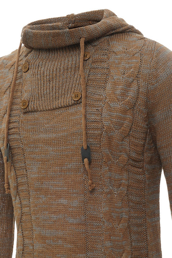 Brown Knitted Sweatshirt Pullover Hoodie Men's Sweater