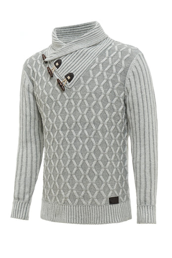 Grey Stand Collar Men's Pullover Sweater