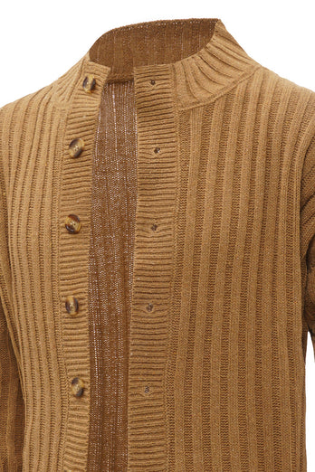 Brown Shawl Collar Button Men's Cardigan Sweater