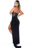 Black Strapless Velvet Formal Dress with Slit