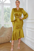 Load image into Gallery viewer, Sheath V Neck Turmeric Holiday Party Dress with Long Sleeves