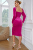 Load image into Gallery viewer, Sheath Spaghetti Straps Hot Pink Velvet Holiday Party Dress