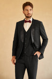 Black Shawl Lapel Single Breasted 3 Piece Men's Suits