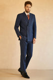 Dark Blue Double Breasted Pinstripe 3 Piece Wedding Men's Suits