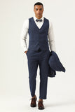 3 Piece Dark Blue Double Breasted Pinstripe Men's Formal Suits