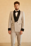 Grey Shawl Lapel Double Breasted 2 Piece Men's Suits