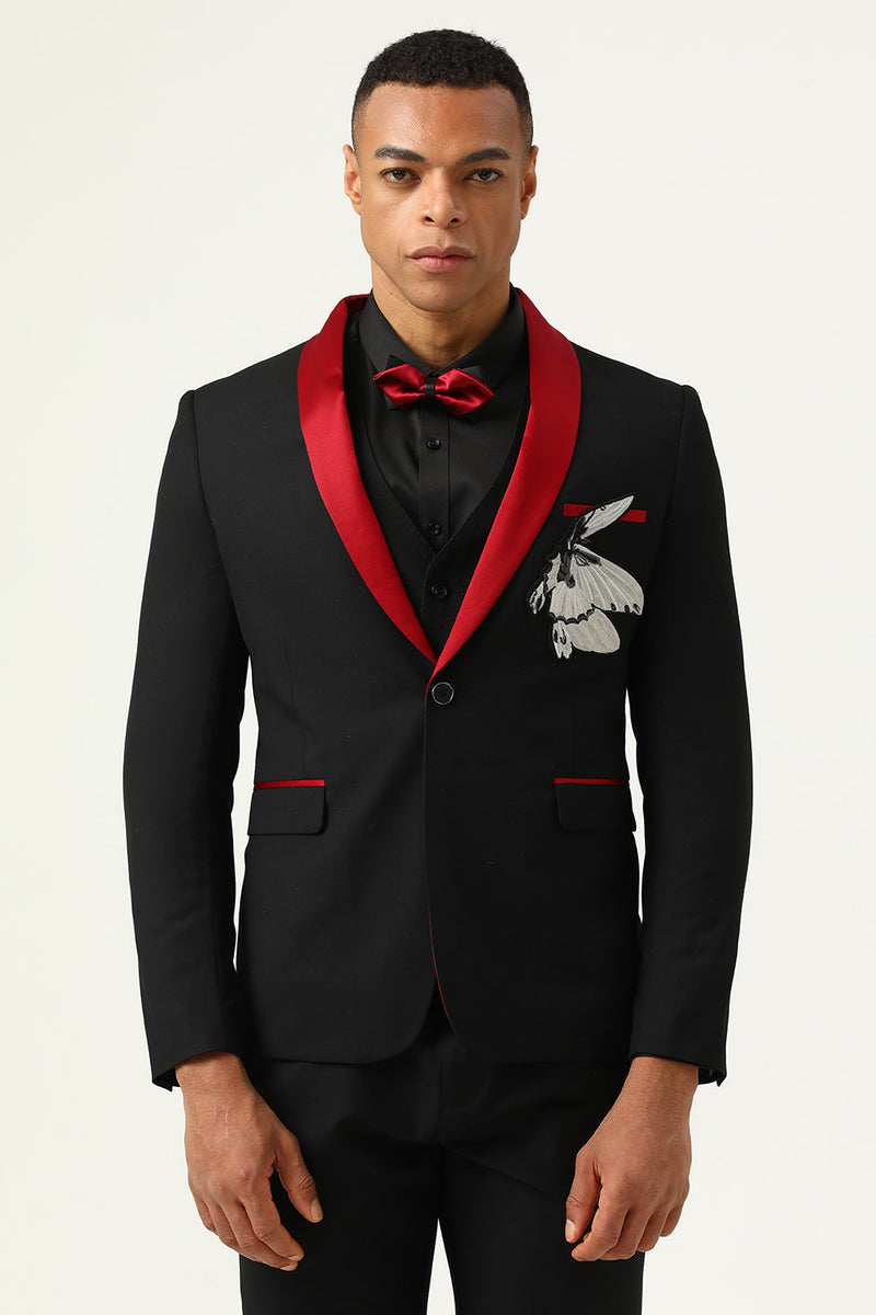 Load image into Gallery viewer, 3 Piece Black Red Shawl Lapel Men&#39;s Formal Suits